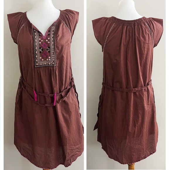 Maeve Anthropologie Brown and Pink Embellished Western Boho Style Dress Casual - Picture 1 of 9